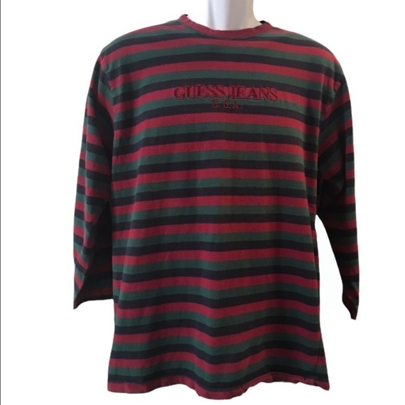Vintage 90’ Guess 3/4 Length Sleeve Striped Shirt Size M - Picture 1 of 5